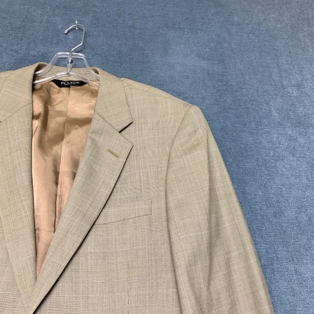 Jos. A. Bank Blazer Jacket Mens 39 Khaki Plaid Lined Wool Party Wear Notch Lapel